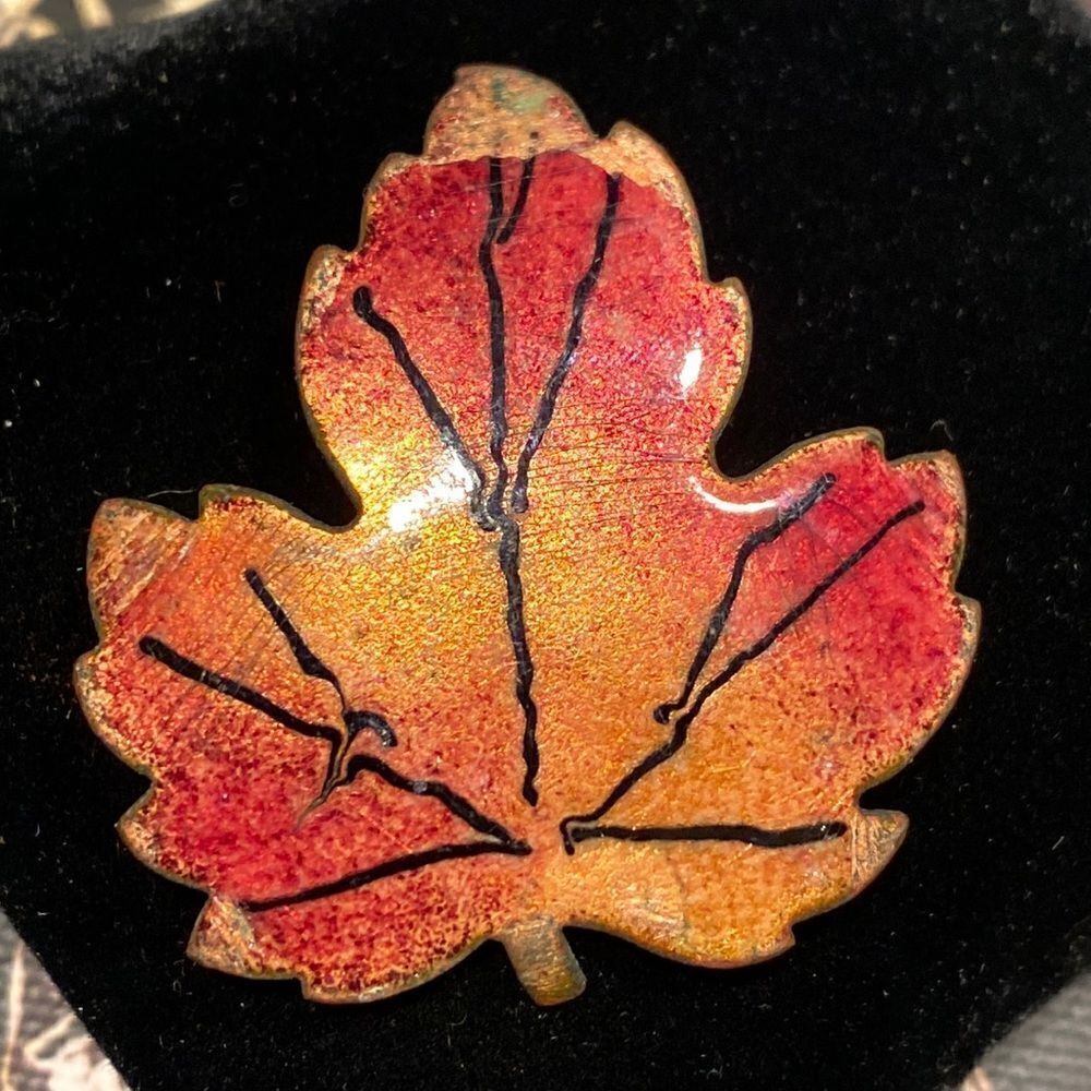 Vintage Copper Enamel Maple Leaf Pin